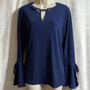 Michael Kors Navy Blue Long Bell Sleeve W/Tie Blouse Size M